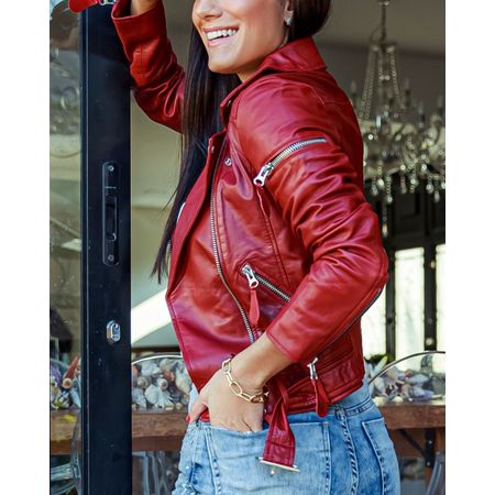 jaqueta couro vermelha