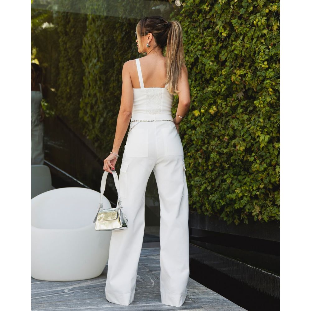 Calça Pantalona Linho Bolso Off White - Murau