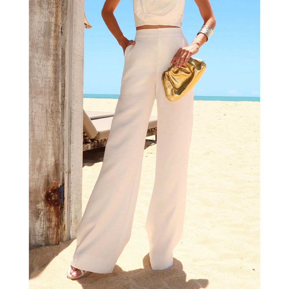 Calça Pantalona Calça Branca Bolso Faca Calça Feminina Pantalona
