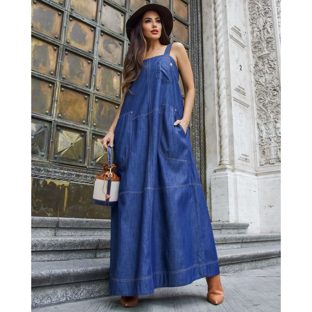 Usar Vestido Vestido Jeans Longo Com Manga Vestido Longo Vestido