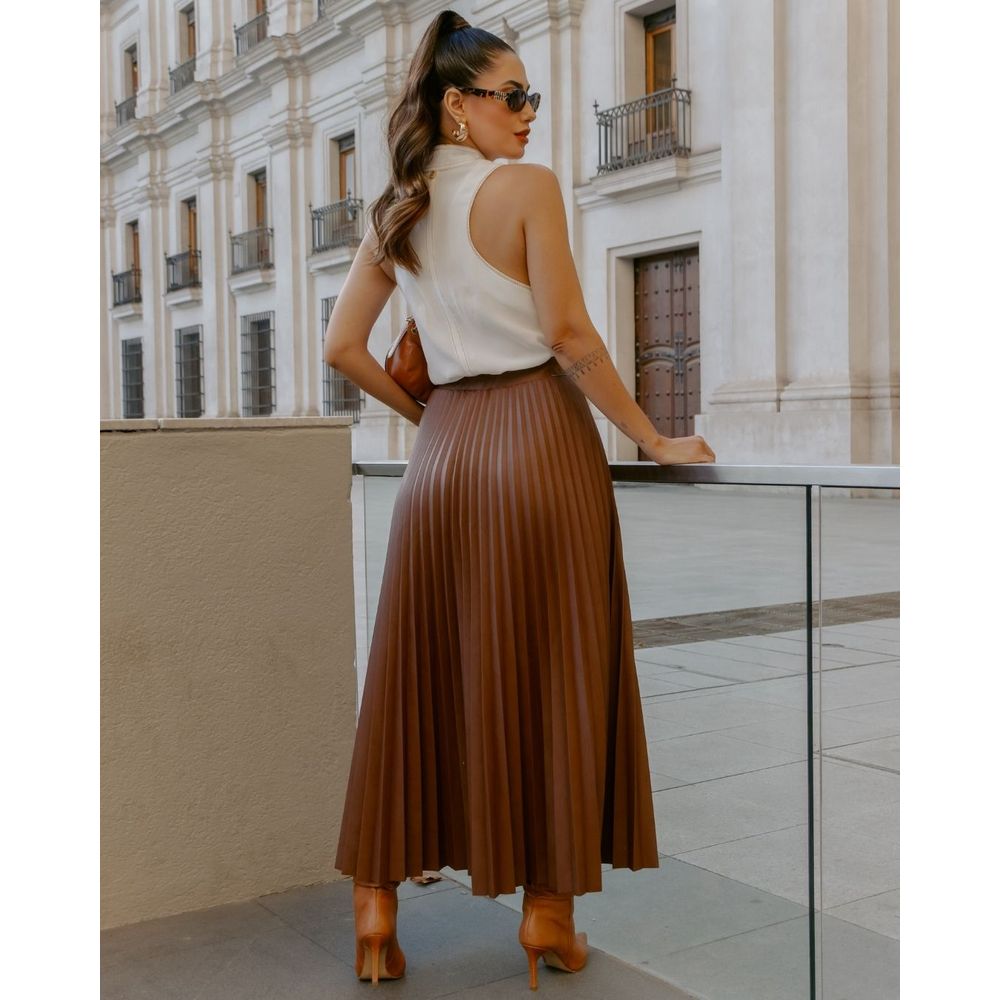 Plissada Marrom Saia Plissada Com Renda Blusa Para Usar Com Saia