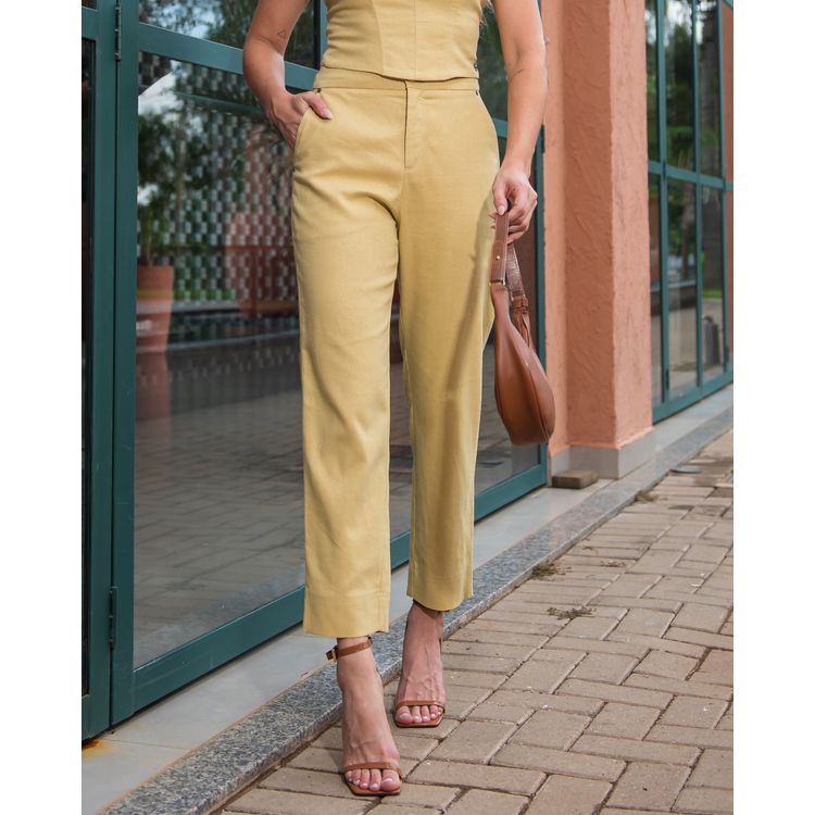 Calça Linho Cigarrete Amarela Butter - 38